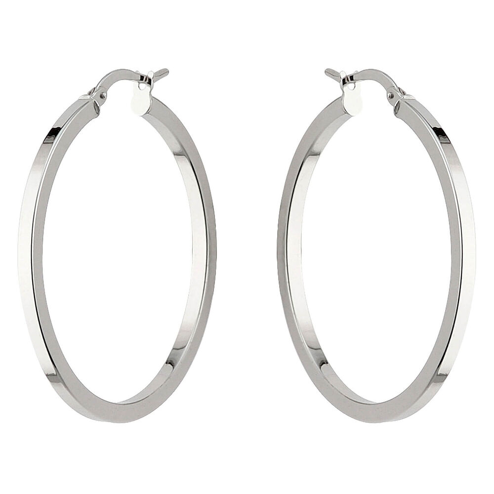 9ct white gold large square edge hoop earrings