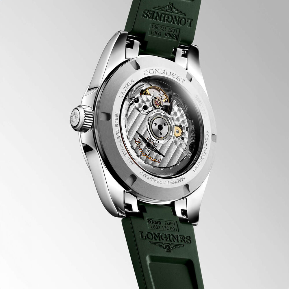 Longines Conquest 38mm Green Dial Green Rubber Strap Watch image number 4