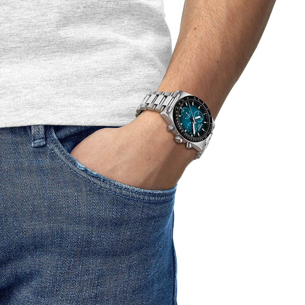Tissot PR516 Chronograph 40mm Blue Dial Steel Bracelet Watch image number 4