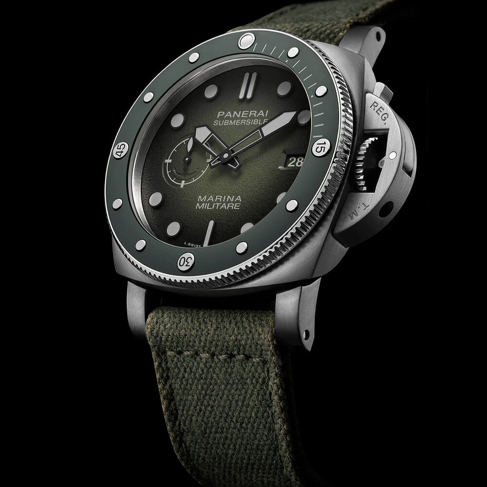 Panerai Submersible Marina Militare 44mm Green Dial Steel Case Textile Strap Watch image number 2