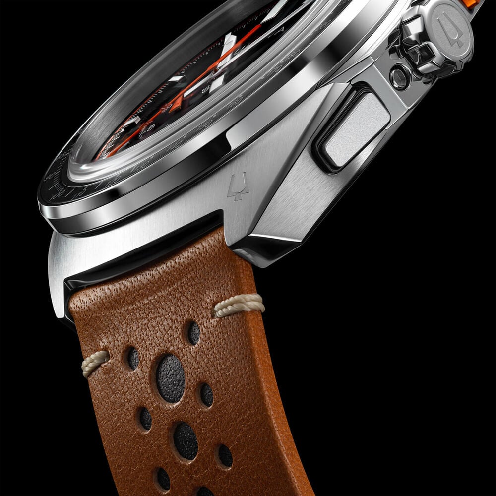 Bulova Racer Chronograph 42mm Black Dial Brown Leather Strap Watch image number 6