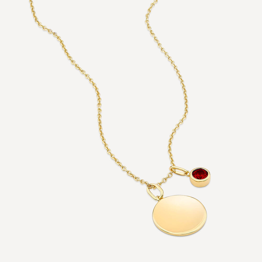 Yellow Gold Plated Sterling Silver January Birthstone Garnet Disc Pendant