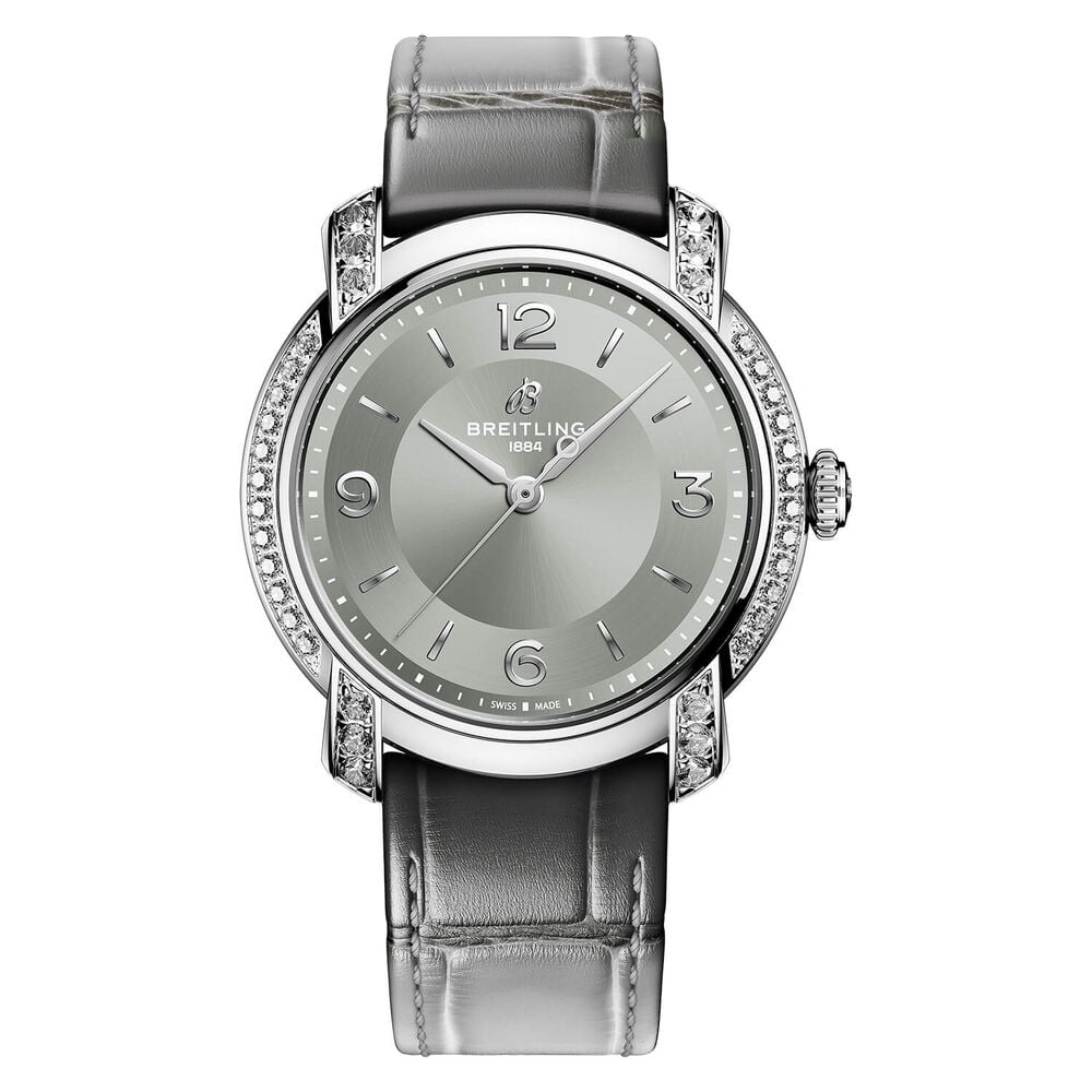 Bretling Lady Premier Automatic 36mm Grey Dial Leather Strap Watch
