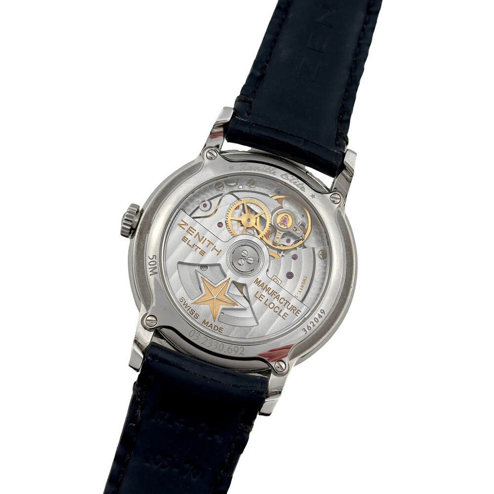 Pre-Owned Zenith Elite Moonphase 33mm Silver Dial Black Leather Strap Watch image number 3