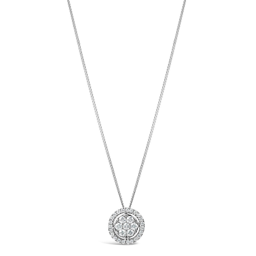 9ct white gold 0.20 carat diamond halo cluster pendant image number 0