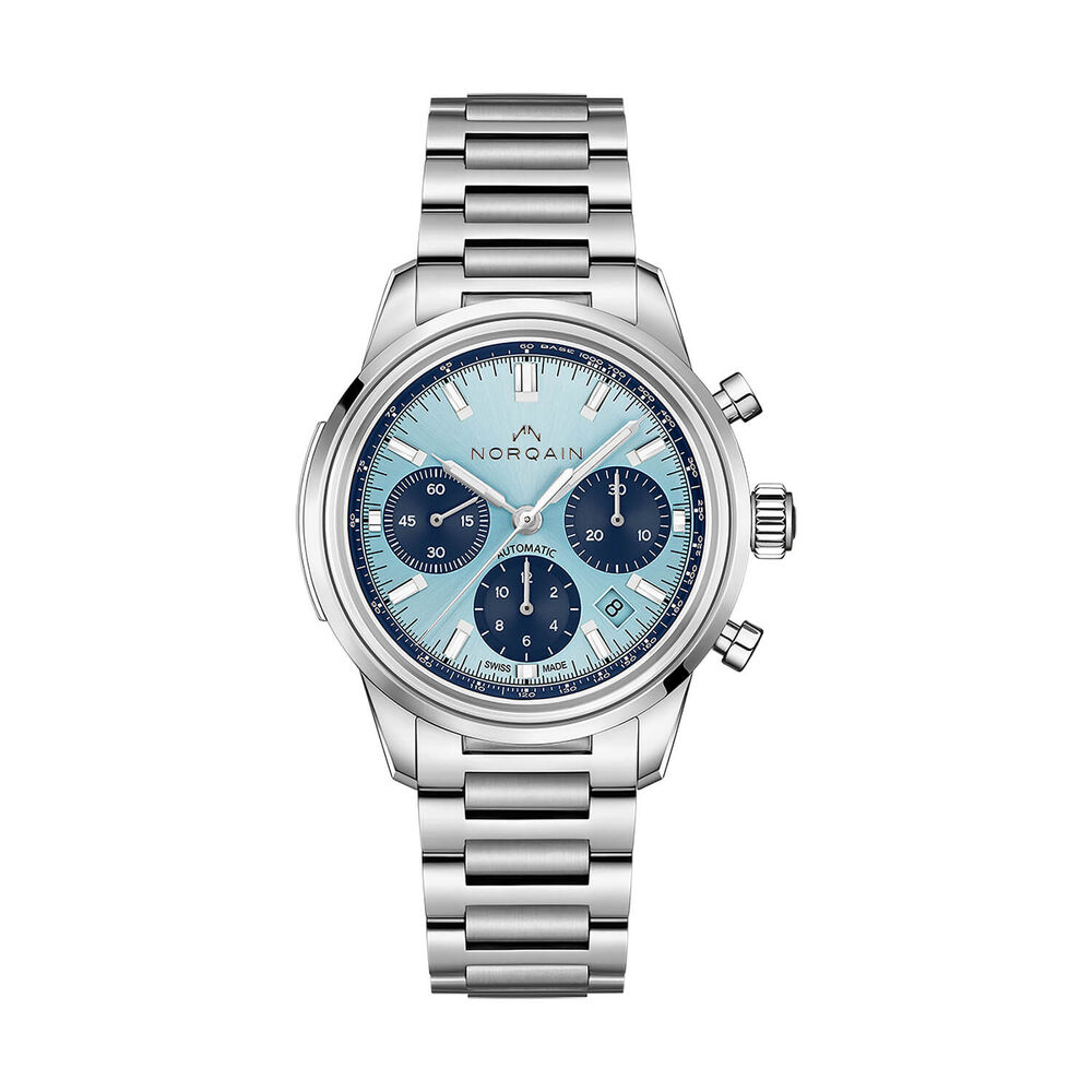 NORQAIN Freedom 60 Chronograph 40mm Sky Blue Dial Stainless Steel Bracelet Watch