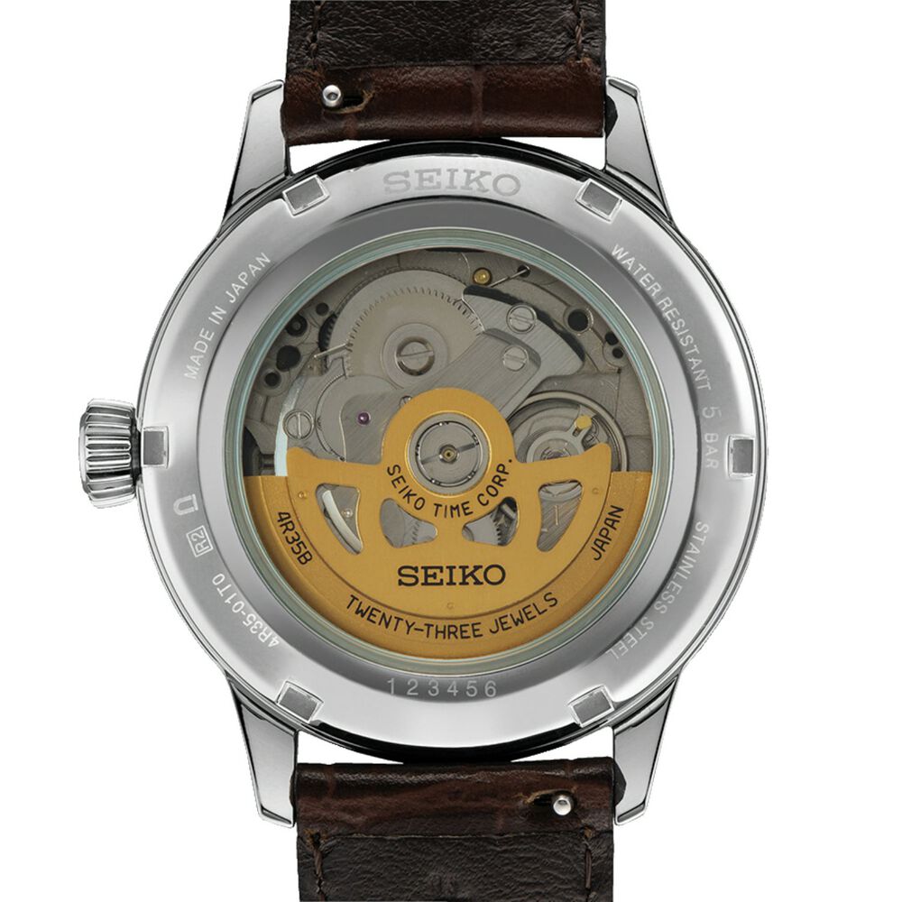Seiko Presage Cocktail Time 40.5mm Blue Dial Brown Leather Strap Watch image number 3