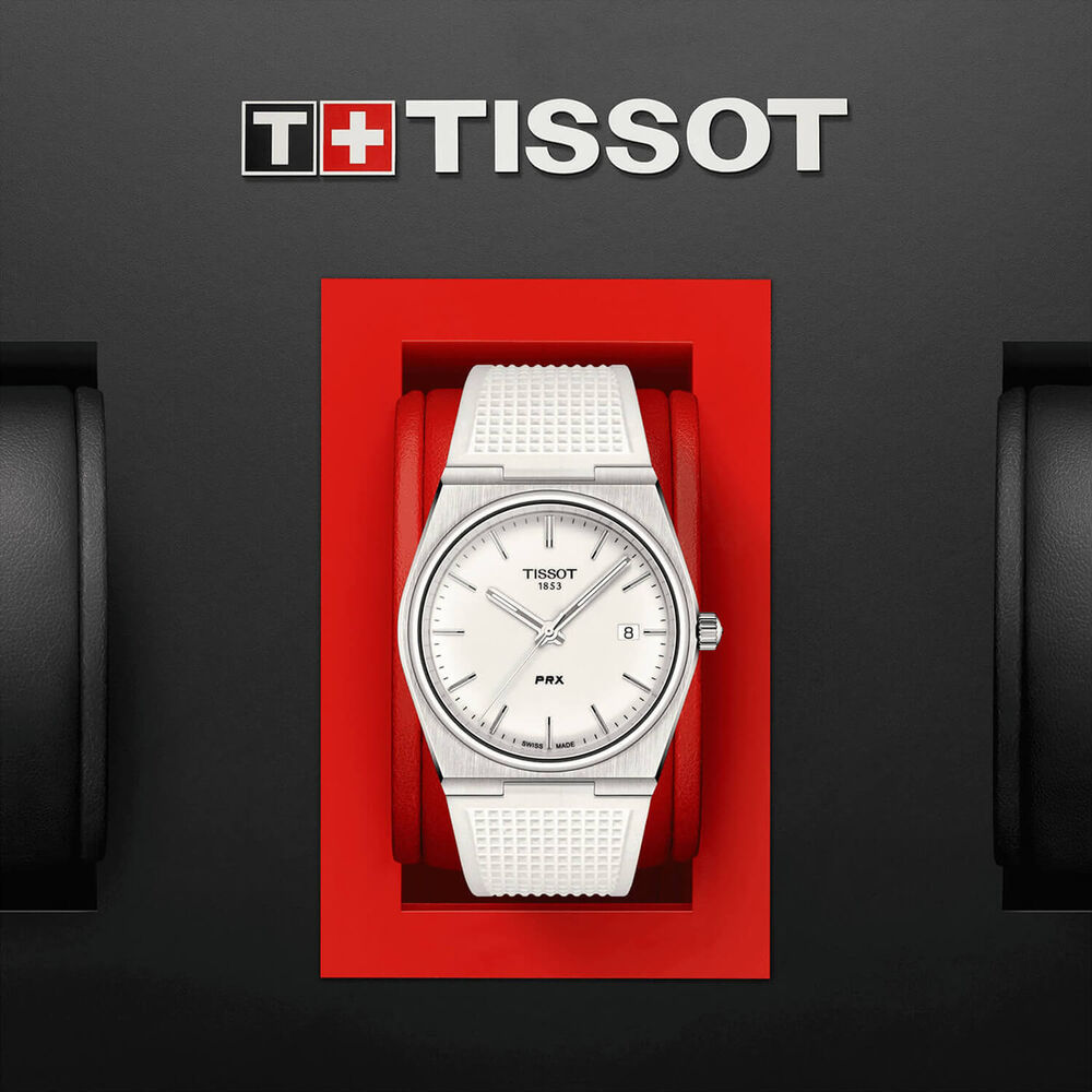 Tissot PRX Quartz 40mm White Dial Steel Case White Rubber Strap Watch image number 4