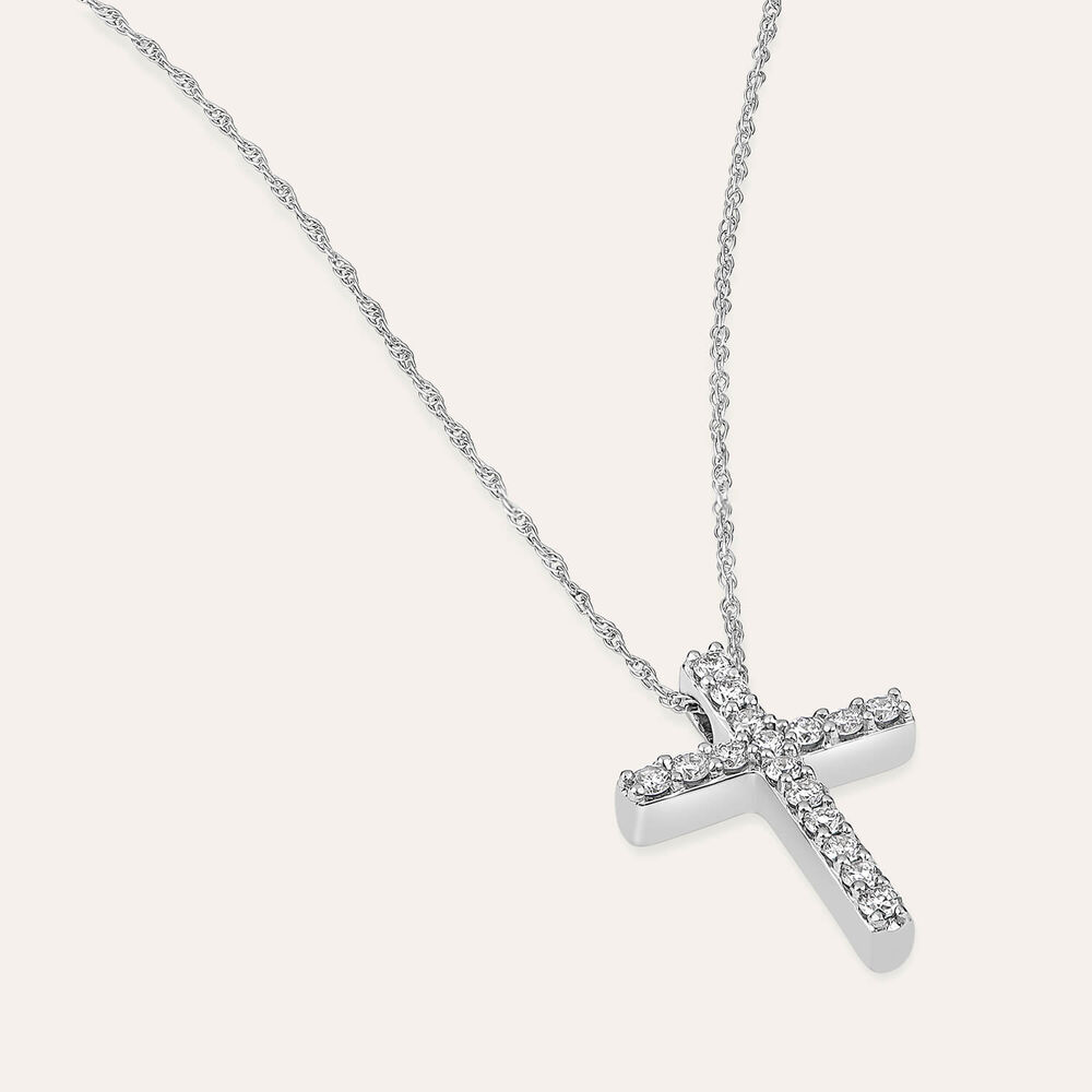 Born Classic 9ct White Gold Lab Grown 0.15ct Round Brilliant Diamond Cross Pendant