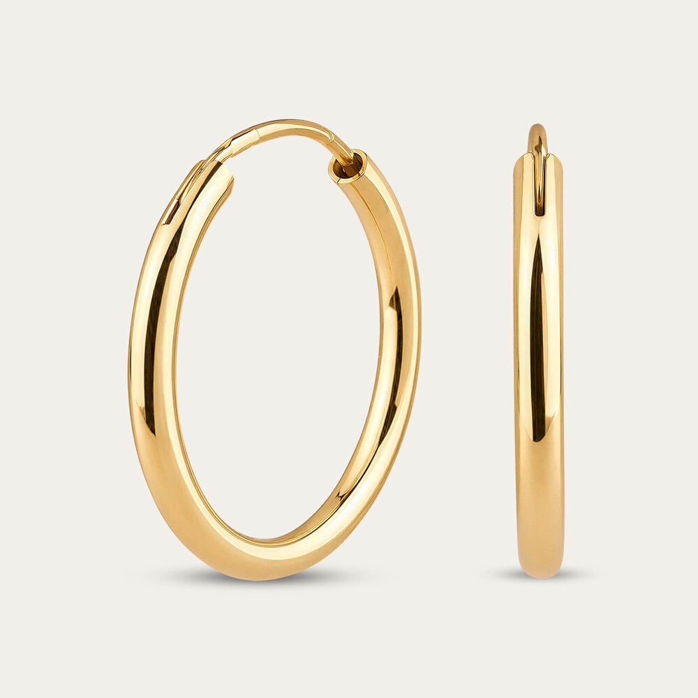 Yellow Gold Plated Sterling Silver 15mm Plain Hoop Earrings