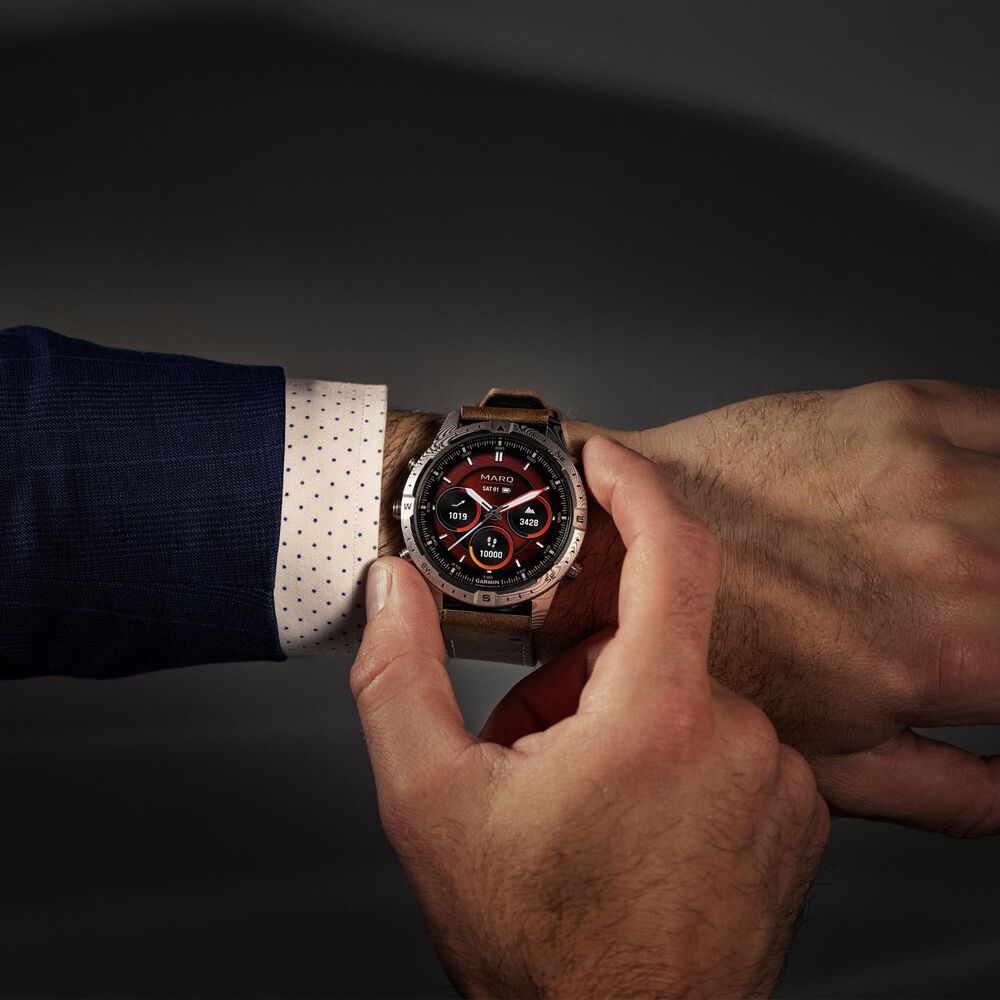 Garmin MARQ Adventurer (Gen 2) Damascus Steel Edition 46mm Dial Brown Leather Strap Watch image number 7