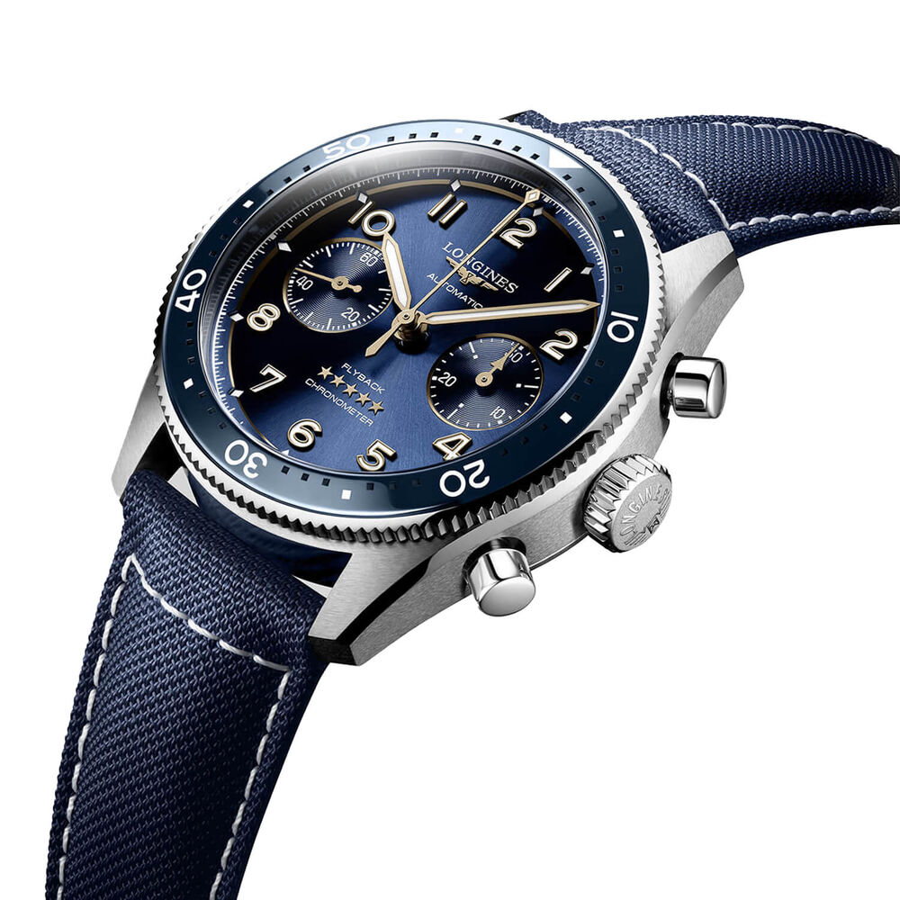 Longines Spirit Flyback 42mm Blue Chronograph Dial Blue Strap Watch