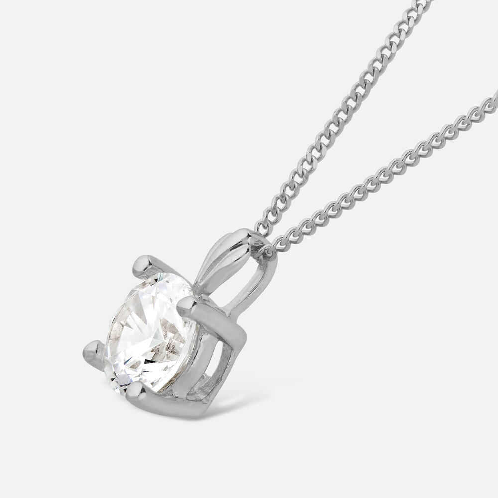 9ct White Gold 5mm Four Claw Cubic Zirconia Set Pendant (Chain Included)