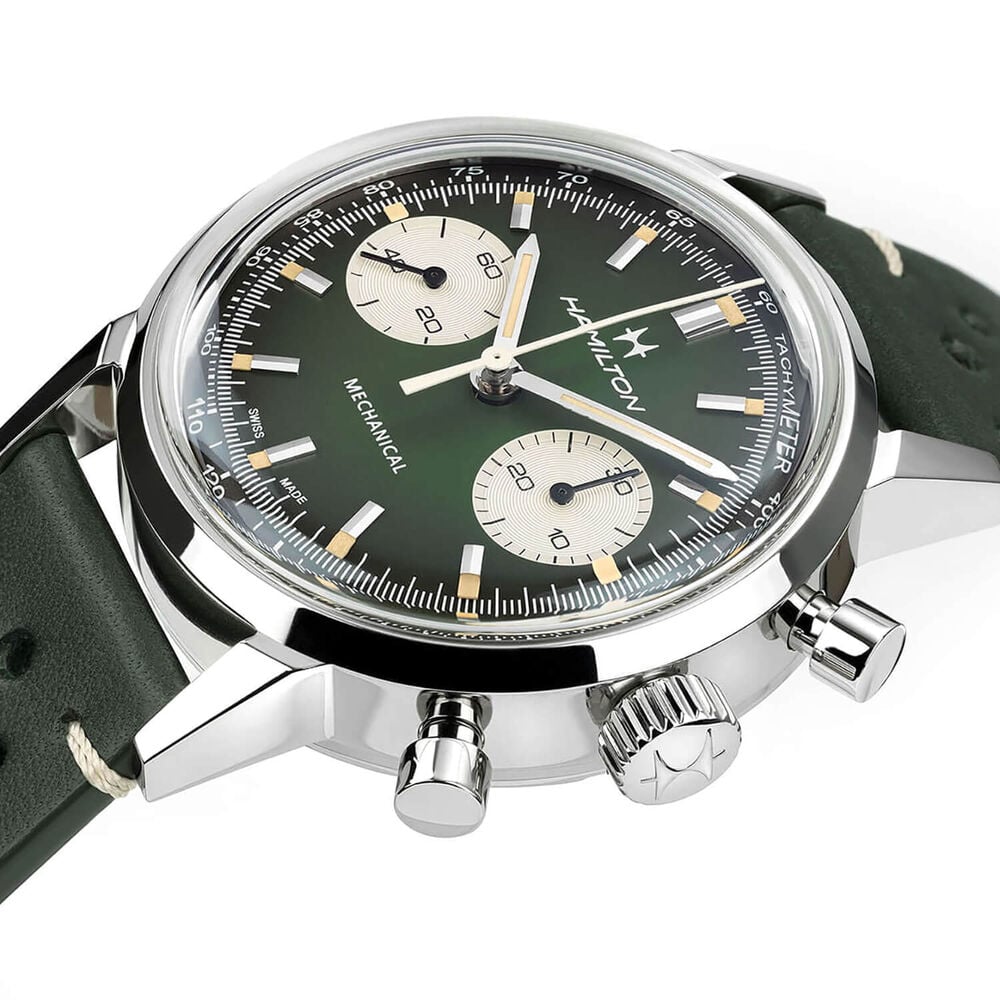 Hamilton American Classic 40mm Green Dial Green Leather Strap Chronograph Watch
