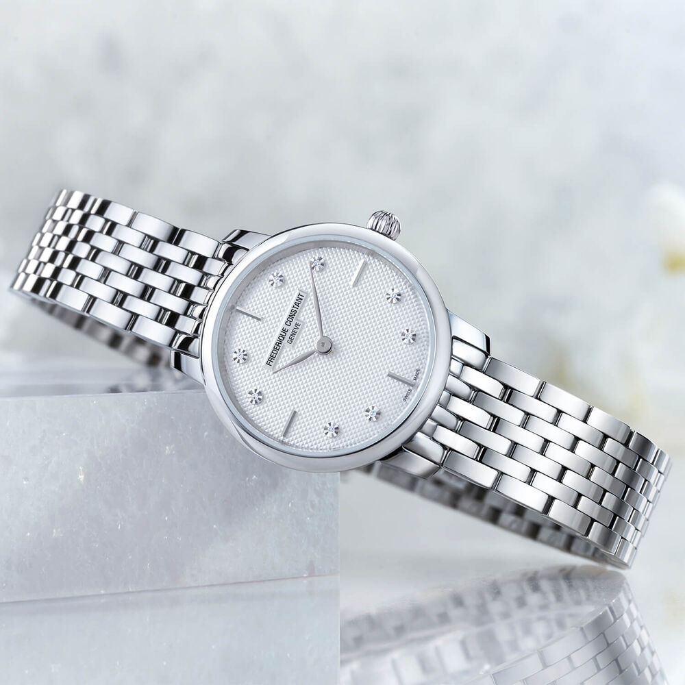 Pre-Owned Frederique Constant Slimline 25mm Quartz Diamond Dial Steel Case Bracelet Watch