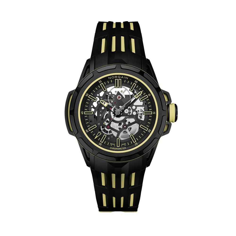 NORQAIN Wild ONE Skeleton X-Lite 41mm Dial Black & Yellow Rubber Strap Watch