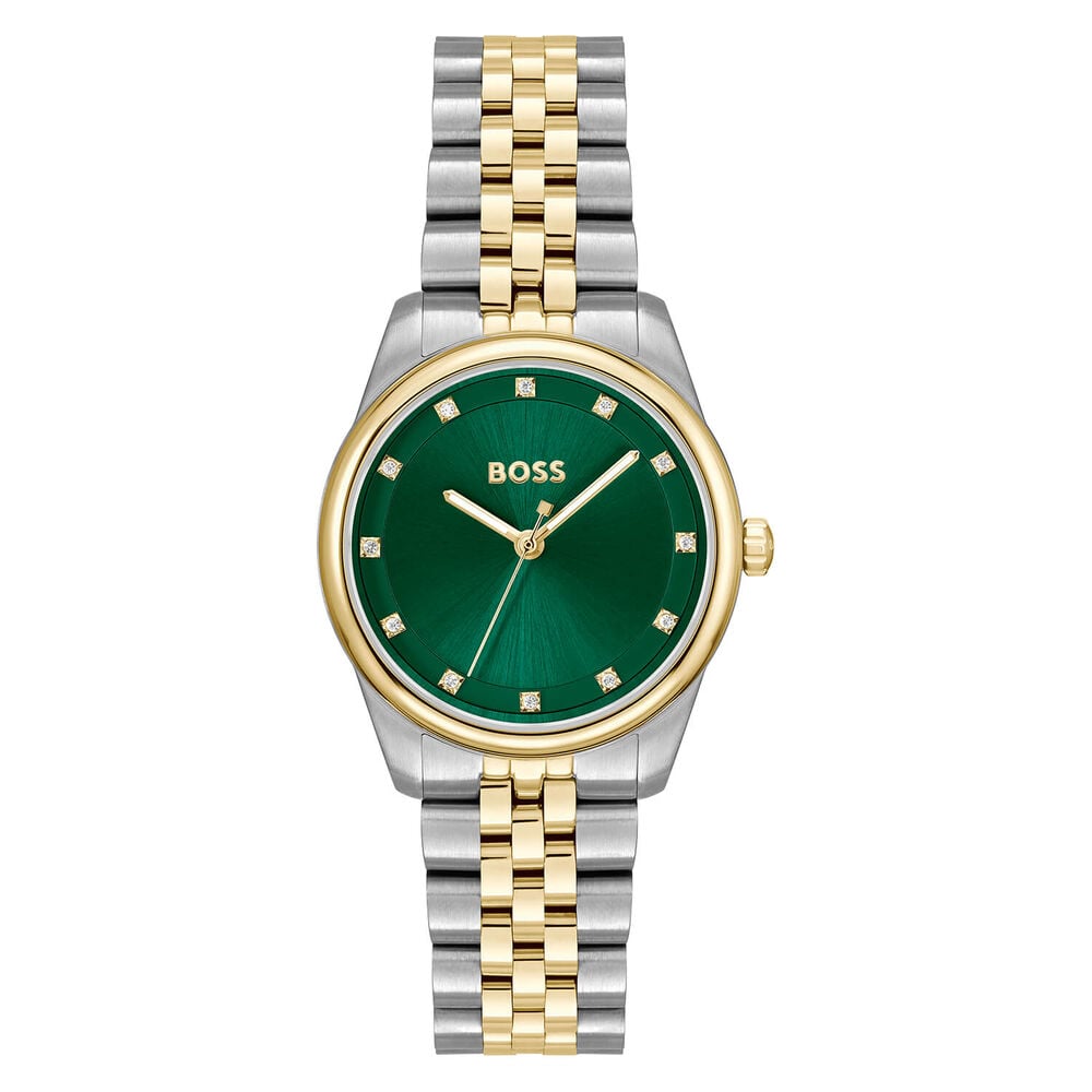 BOSS Graceful Precious 32mm Green Dial Gold Tone Bezel Steel Bracelet Watch image number 0