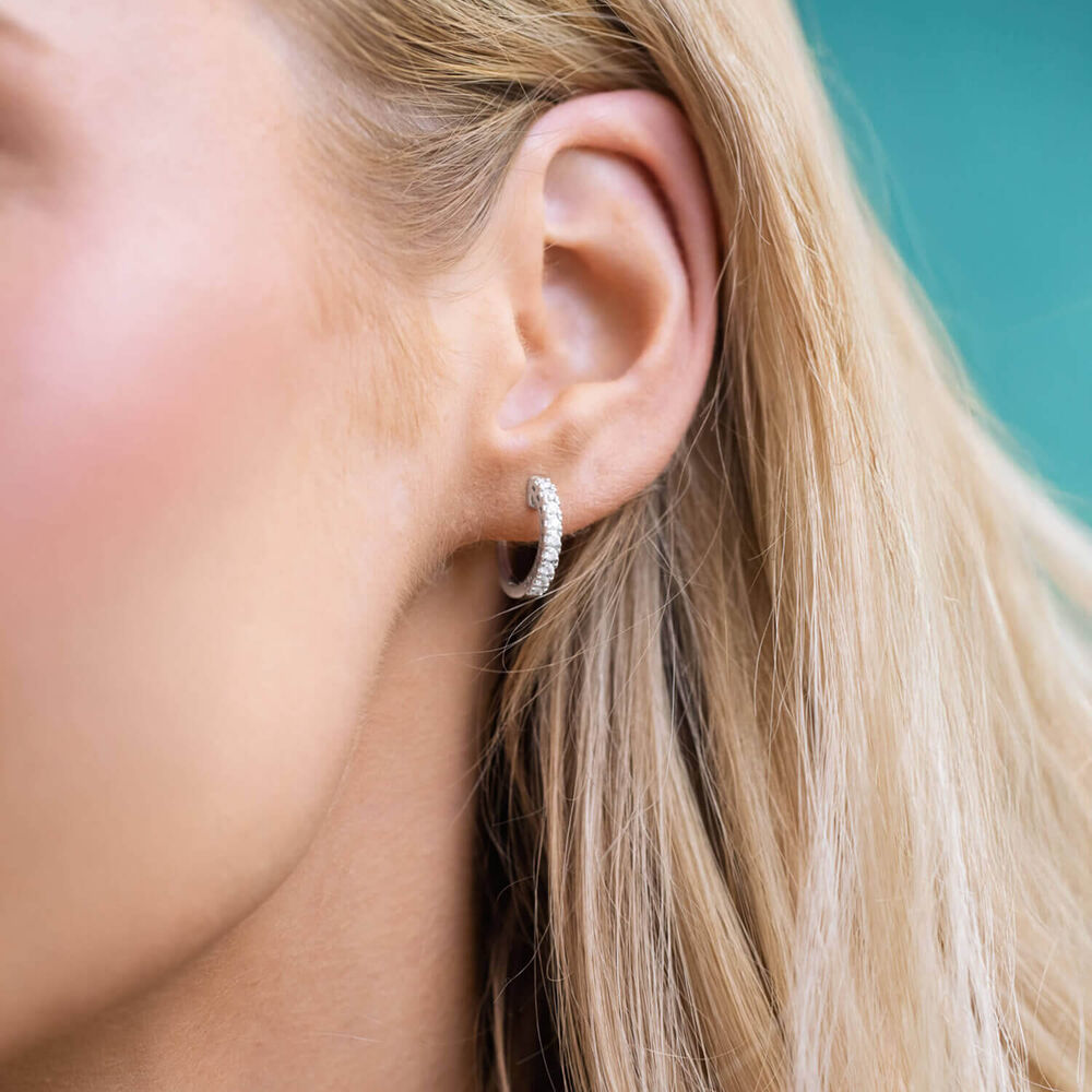 9ct White Gold 0.33ct Diamond Huggie Eternal Hoop Earrings image number 4