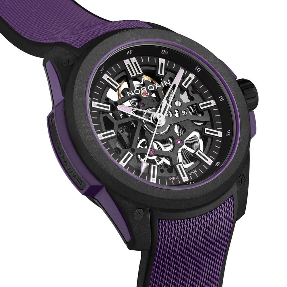 NORQAIN Wild ONE Skeleton 42mm Dial Purple Rubber Strap Watch image number 3