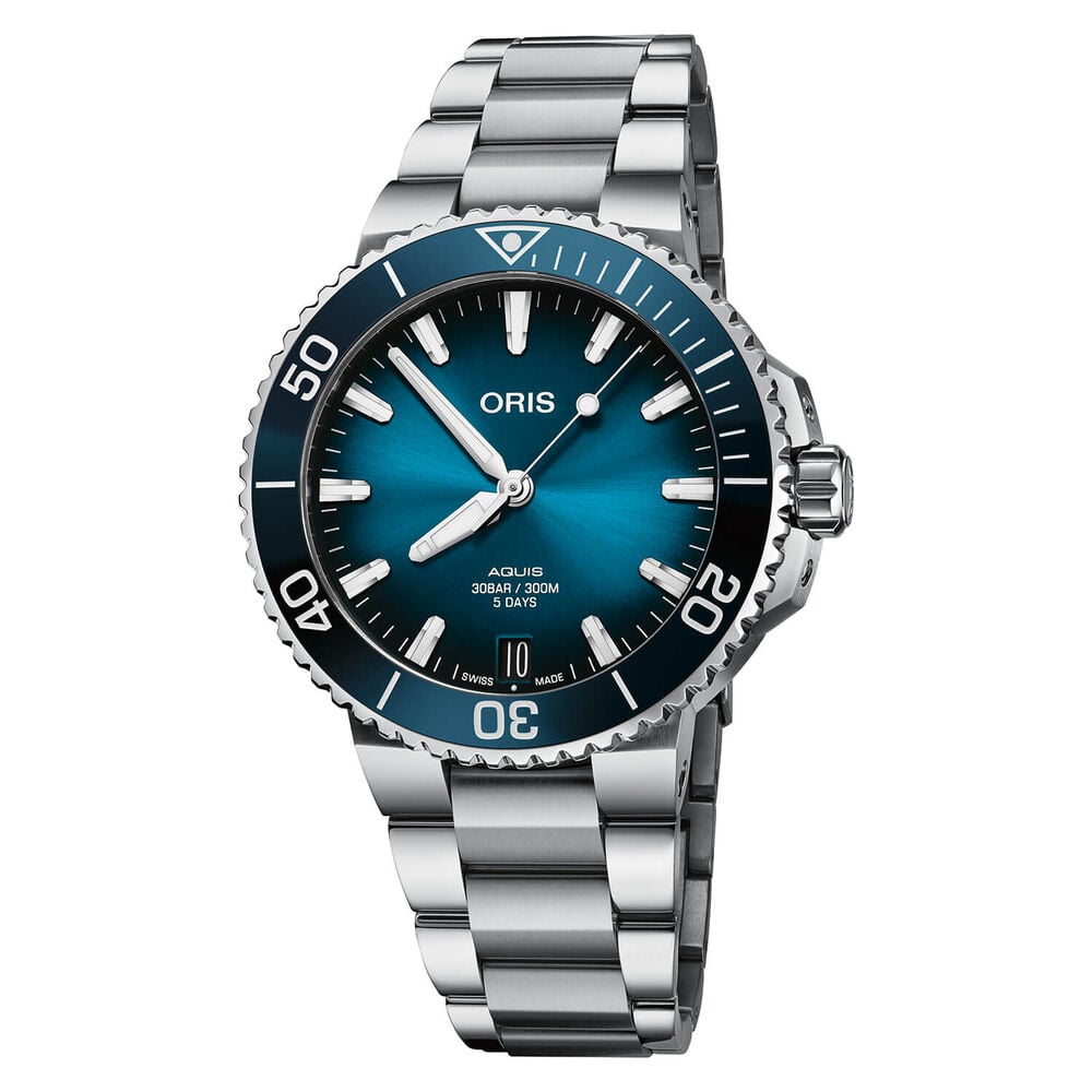 Oris Aquis Calibre 400 41.5mm Blue Bezel Steel Bracelet Watch image number 0