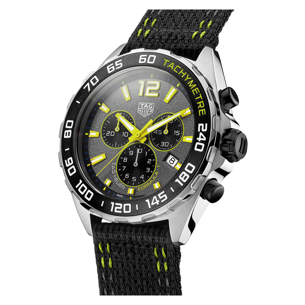 TAG Heuer Formula 1 Quartz 43mm Grey Yellow Detail Dial Chronograph  Black Nylon Strap Watch image number 1