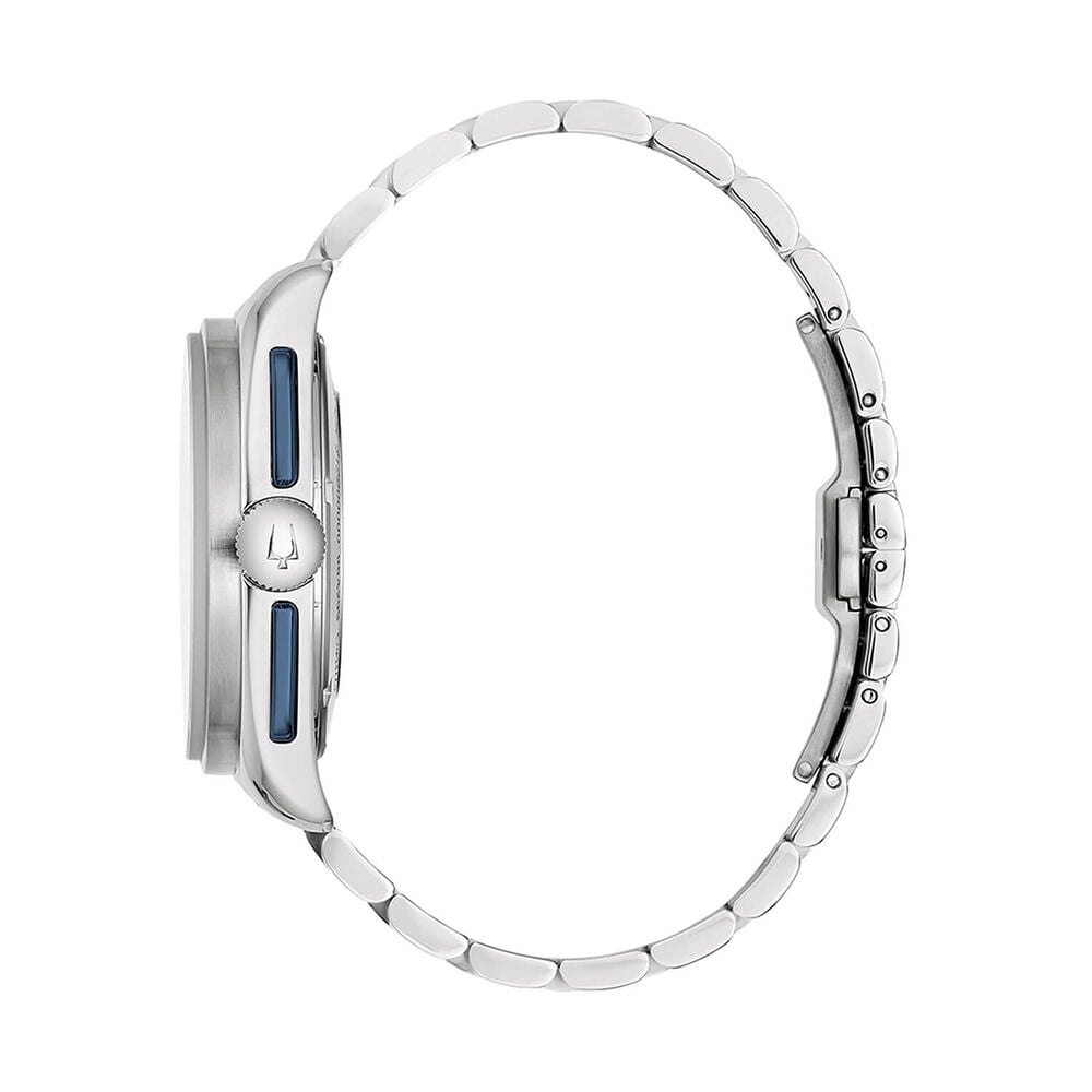 Bulova Lunar Pilot 43.5mm Blue & Silver Dial Steel Bracelet & Blue Leather Strap Set Watch image number 5