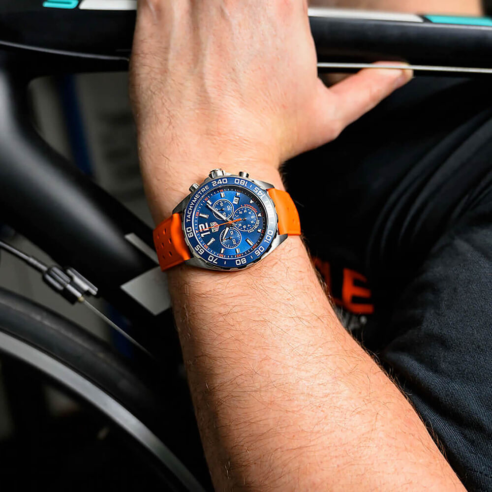 TAG Heuer Formula 1 Chronograph 43mm Blue Dial Orange Rubber Strap Watch image number 4