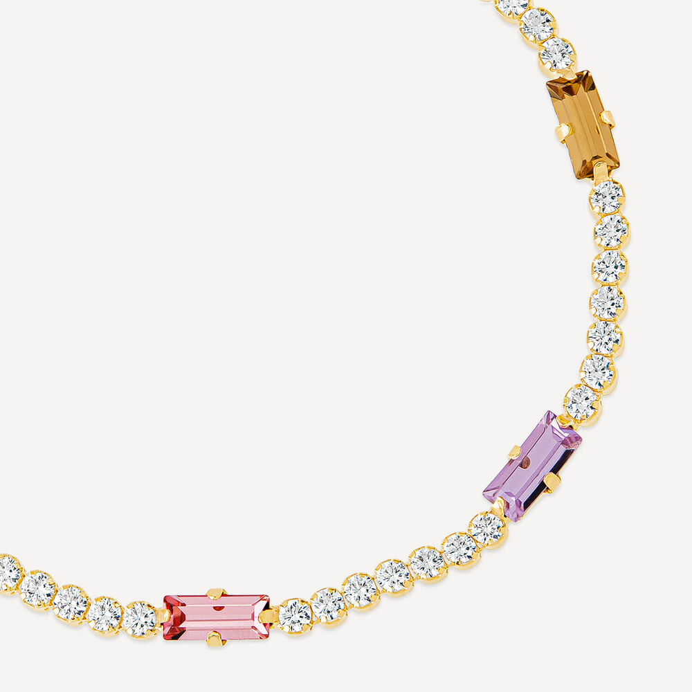Sterling Silver & Yellow Gold Plated Rectangular Colour Stones & Cubic Zirconia Bracelet image number 1