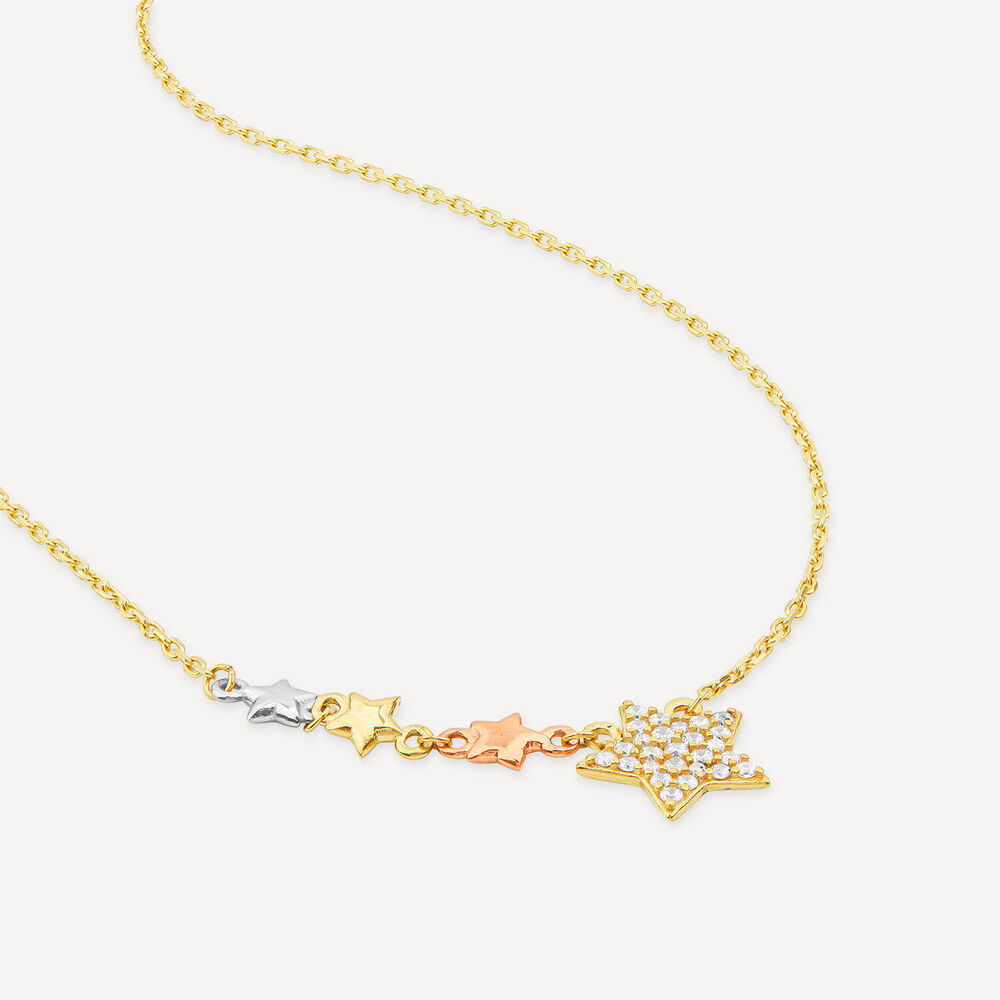 9ct Yellow & White Gold Pave Cubic Zirconia Star Trail Necklet image number 4
