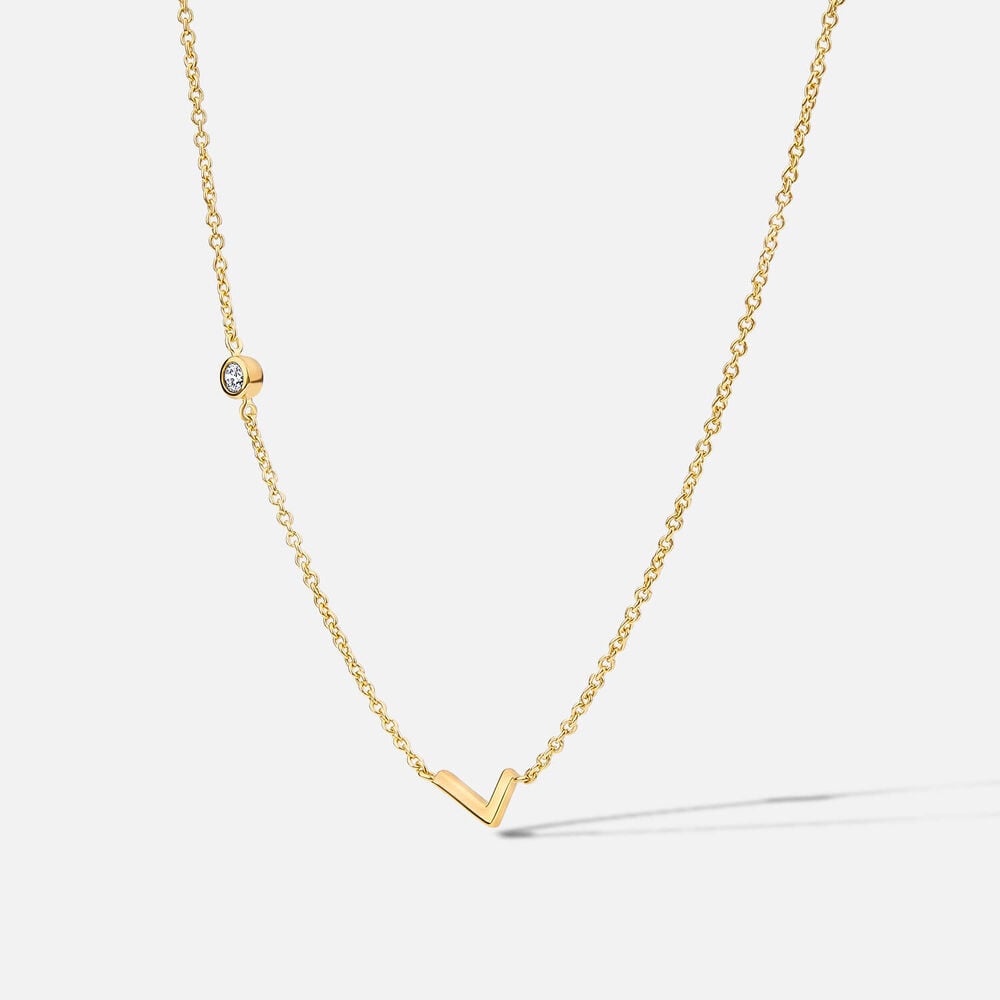 Yellow Gold Plated Vermeil Sterling Silver 0.06ct Lab Grown Diamond Initial L Necklet