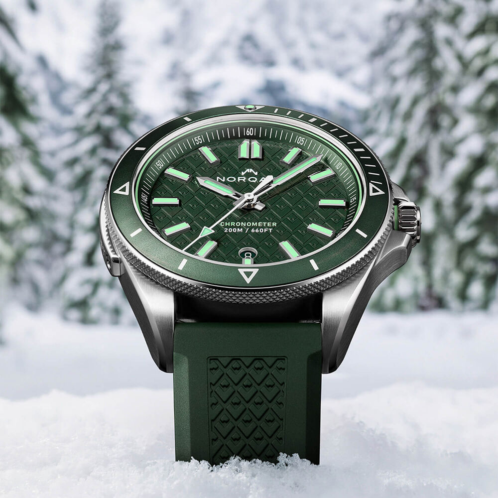NORQAIN Adventure 40mm Green Dial Dark Green Rubber Strap Watch