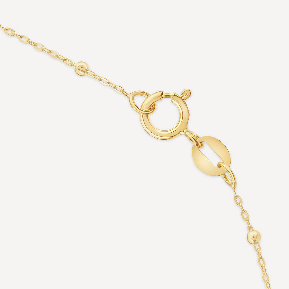 9ct Yellow Gold Half Glitter & & Polished Heart Bead Chain Necklet image number 4