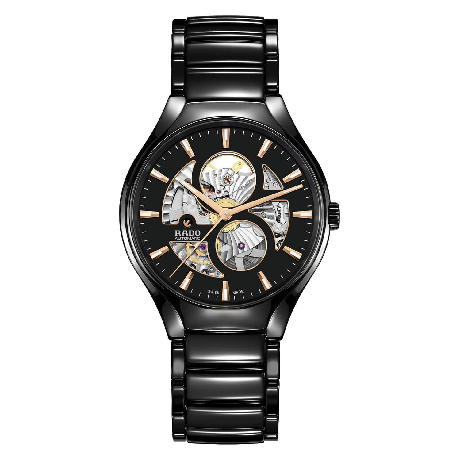 Rado True Round Automatic Open Heart 40mm Black Dial High Tech Ceramic Bracelet Watch