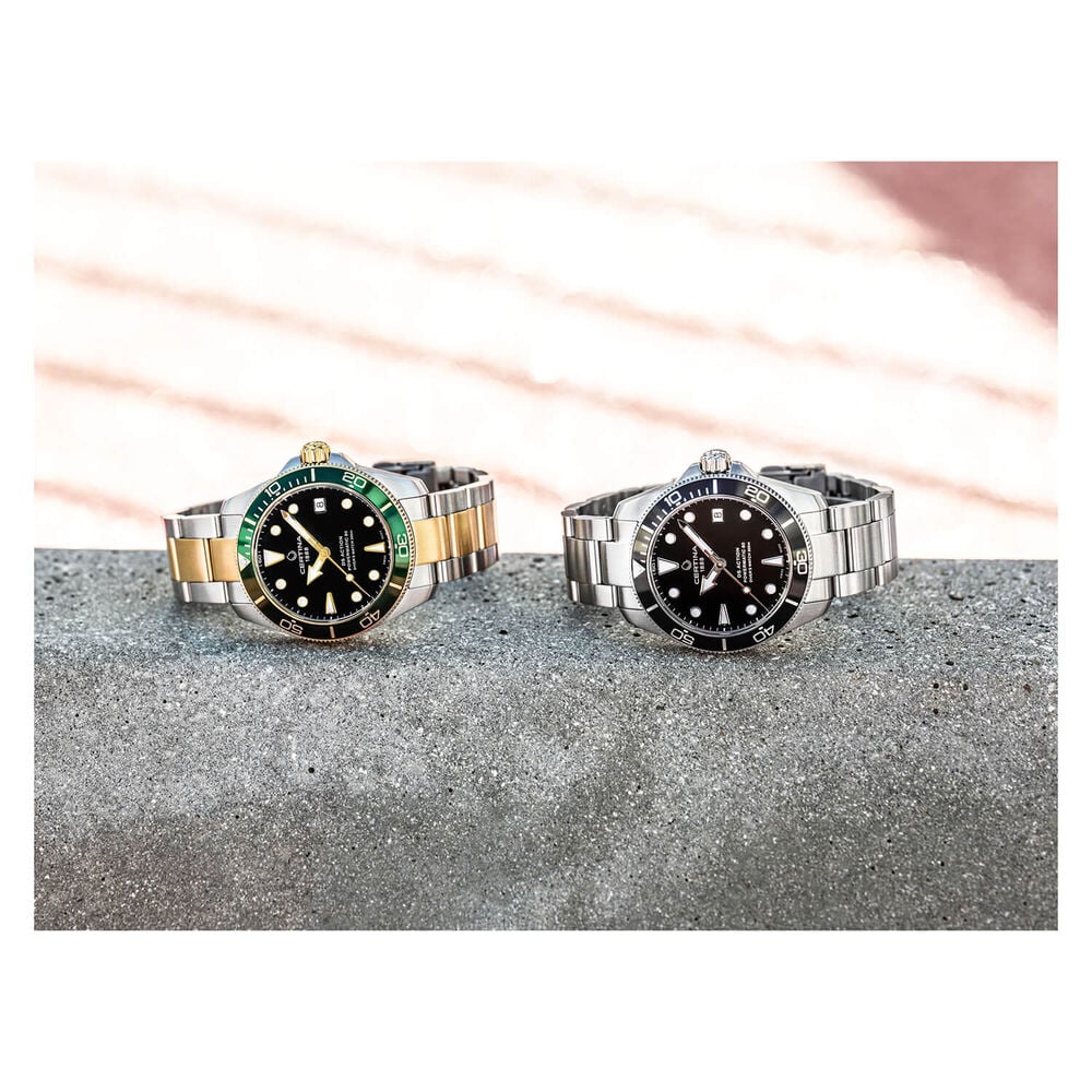 Certina DS Action Diver 38mm Dial Green Bezel Yellow Gold & Steel Bracelet Watch image number 5