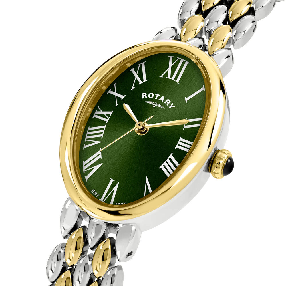Rotary Heritage Astoria 23x30mm Green Dial Silver & Gold Plated Steel Pebble Bracelet Watch