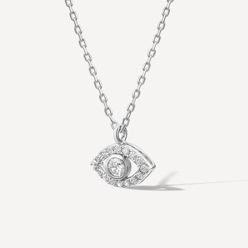 Sterling Silver Cubic Zirconia Set Protective Eye Pendant image number 1
