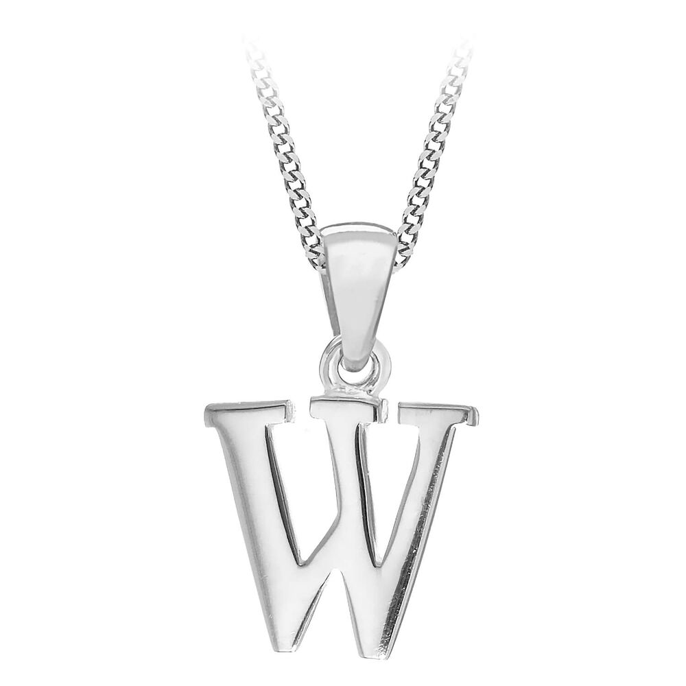Sterling Silver Block Initial W Pendant  (Chain Included) image number 0