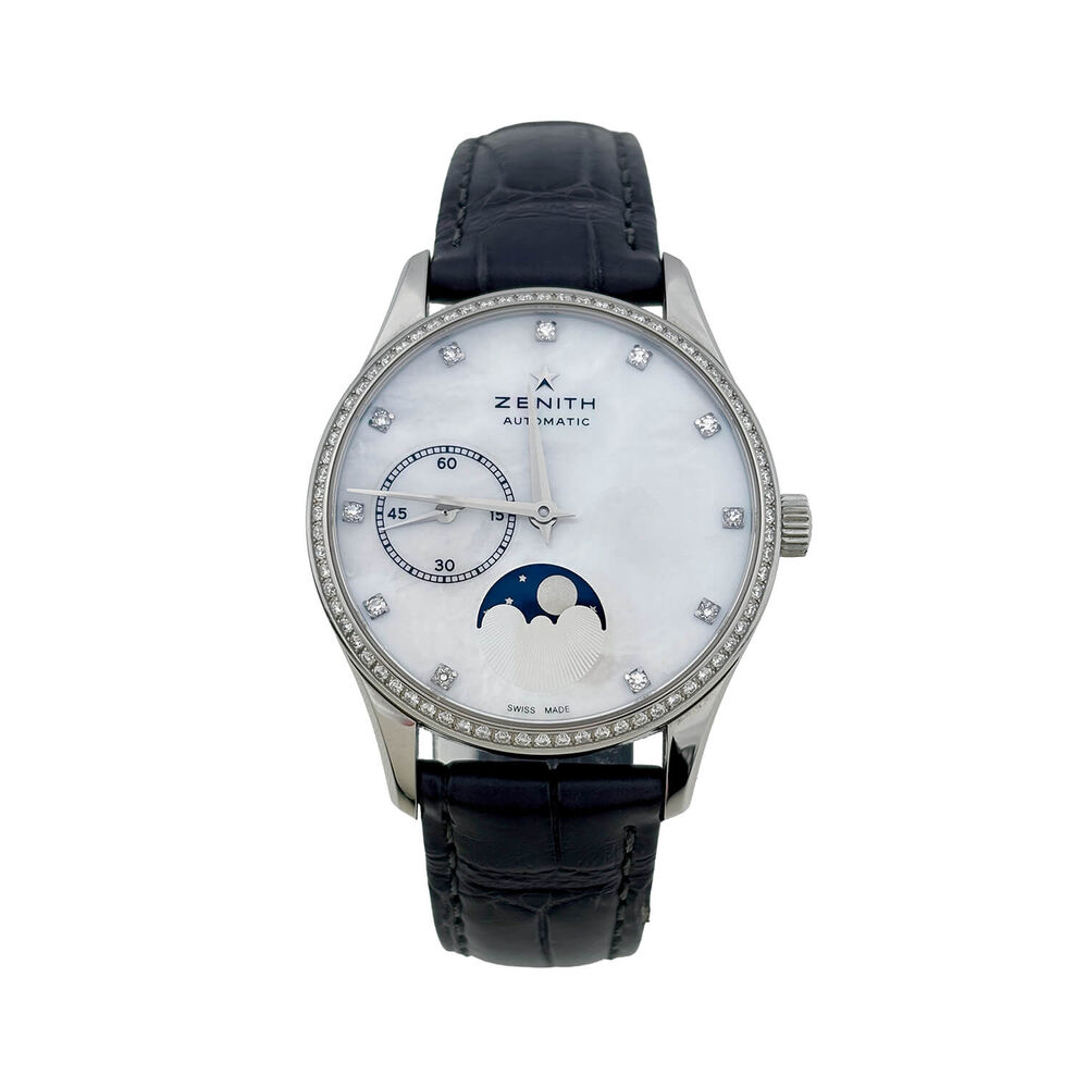Pre-Owned Zenith Elite Ultra Thin 33mm Lady Moonphase Mother of Pearl Leather Strap Watch