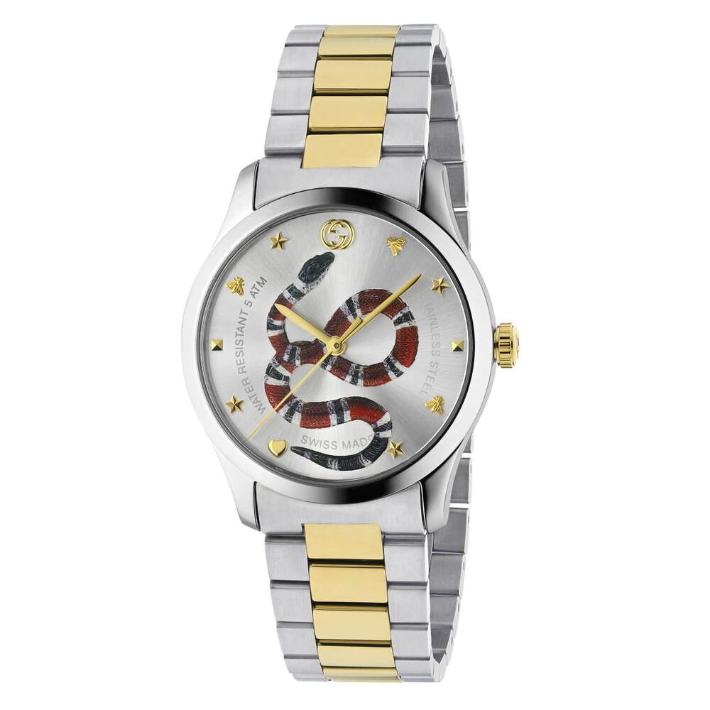 Gucci G-Timeless 38mm Snake Two Tone Steel Bracelet Unisex Watch