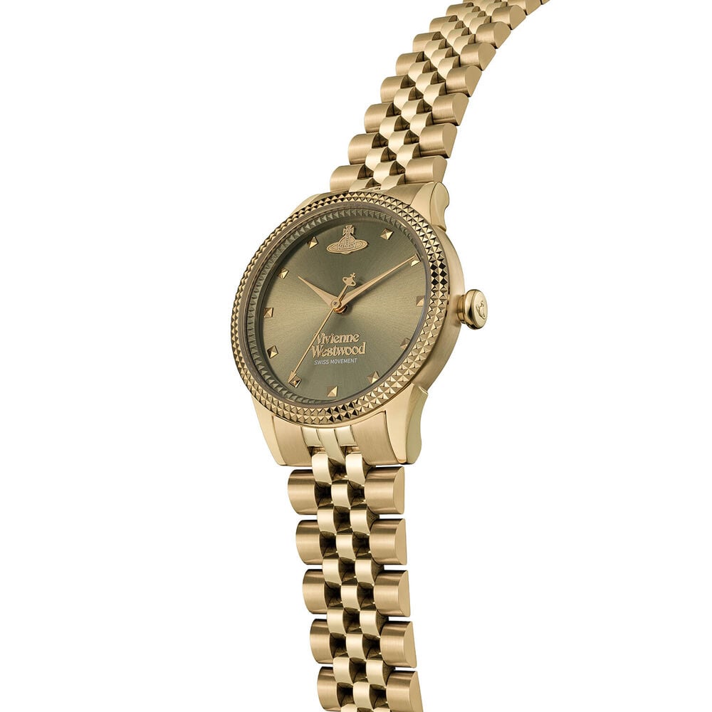 Vivienne Westwood Little Seymour 32mm Olive Green Dial Gold Steel Bracelet Watch image number 1