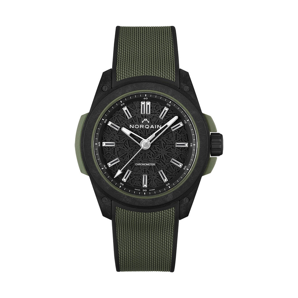 NORQAIN Wild ONE Automatic 42mm Black Dial Khaki Rubber Strap Watch