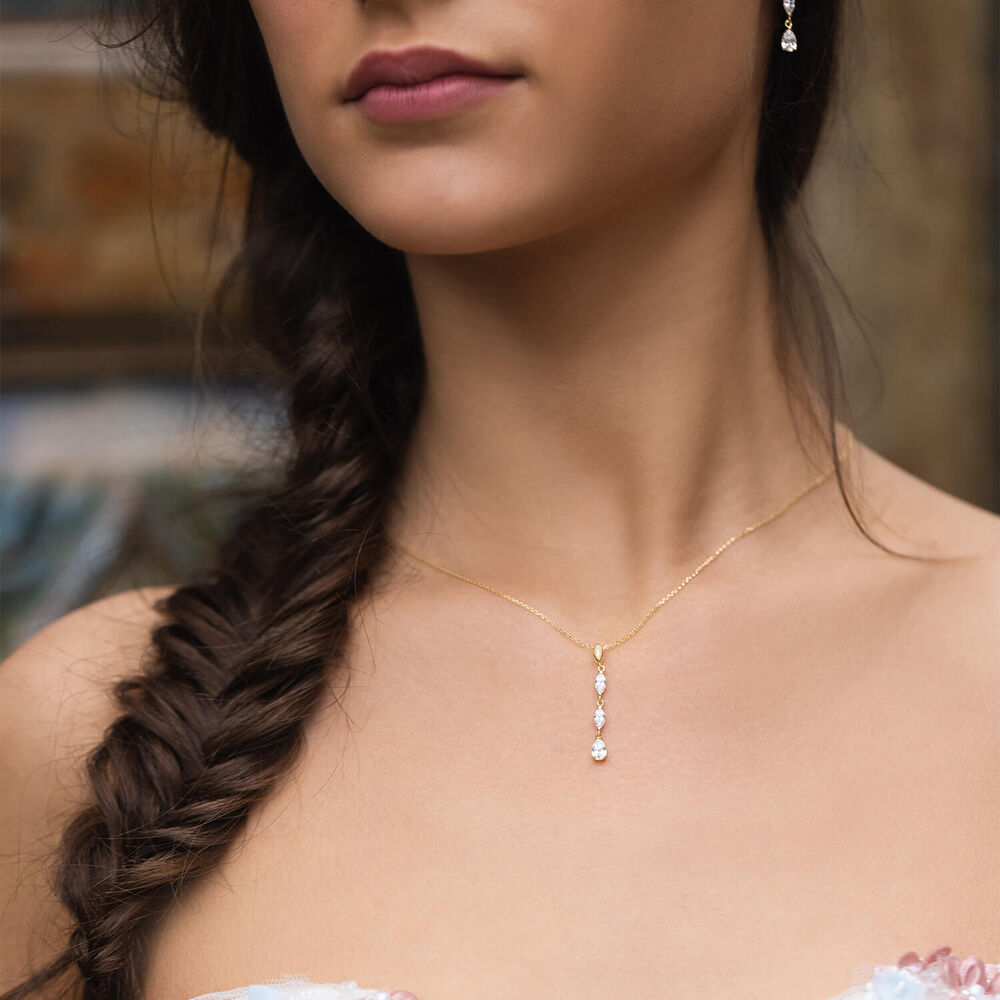 9ct Yellow Gold Cubic Zirconia Pear Drop Necklace image number 1