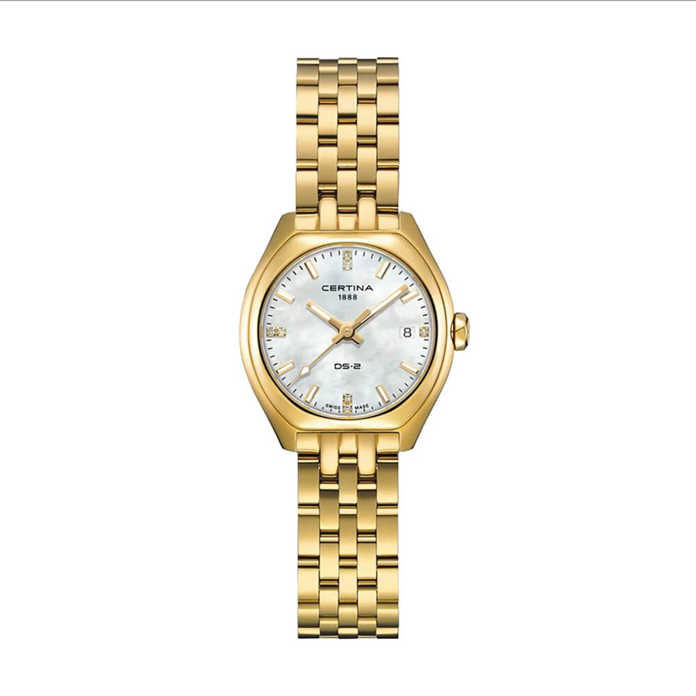 Certina DS-2 25mm White Mother of Pearl Dial Gold Tone Steel Bracelet Watch