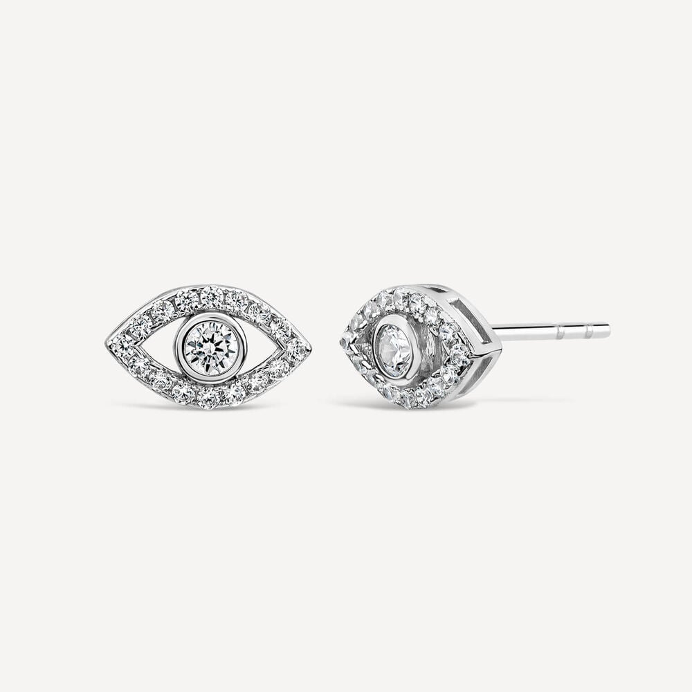 Sterling Silver Cubic Zirconia Protective Eye Stud Earrings image number 1