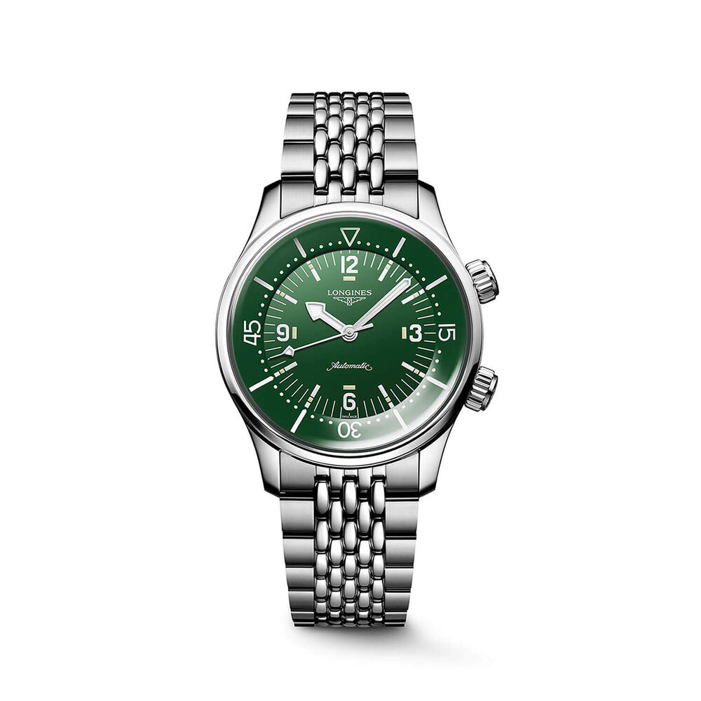 Longines Legend Diver 39mm Green Dial Stainless Steel Case Bracelet Watch image number 0