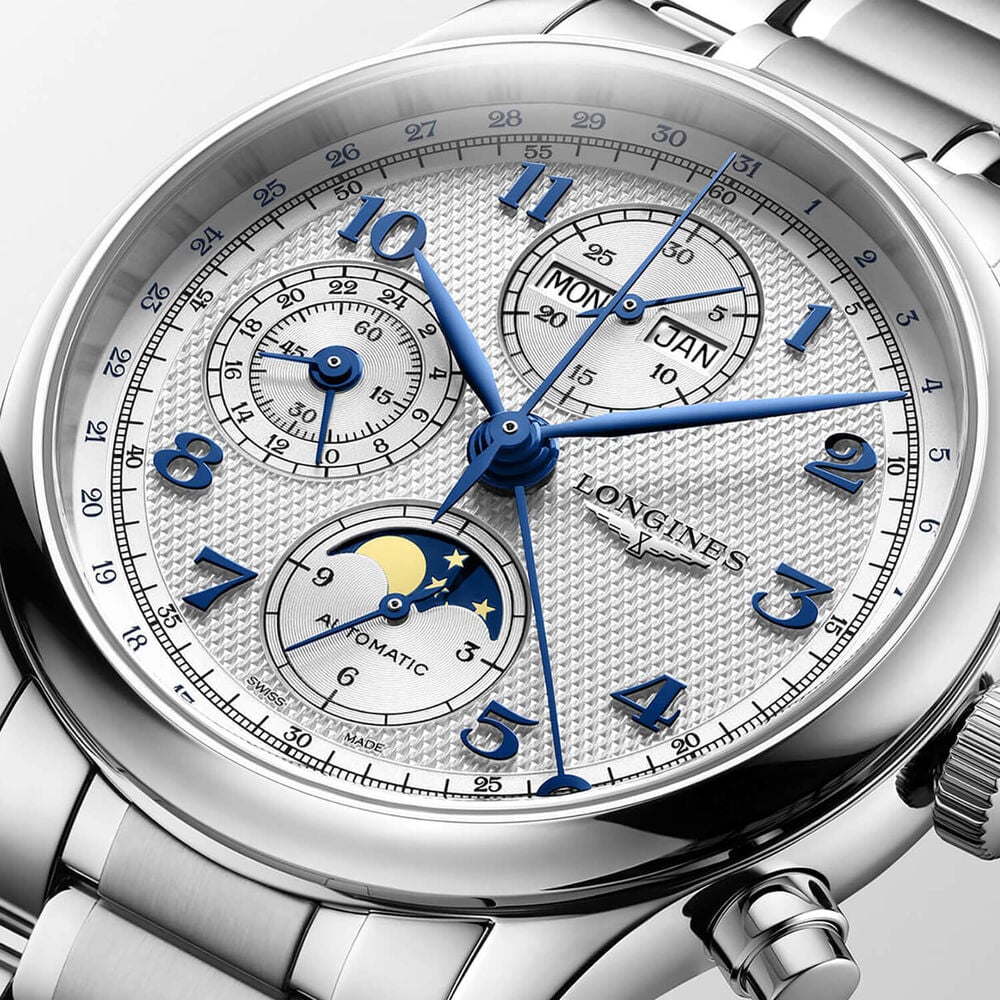 Longines Master Collection Chrono Monopusher 41mm Ivory Barleycorn Dial Leather Strap Watch