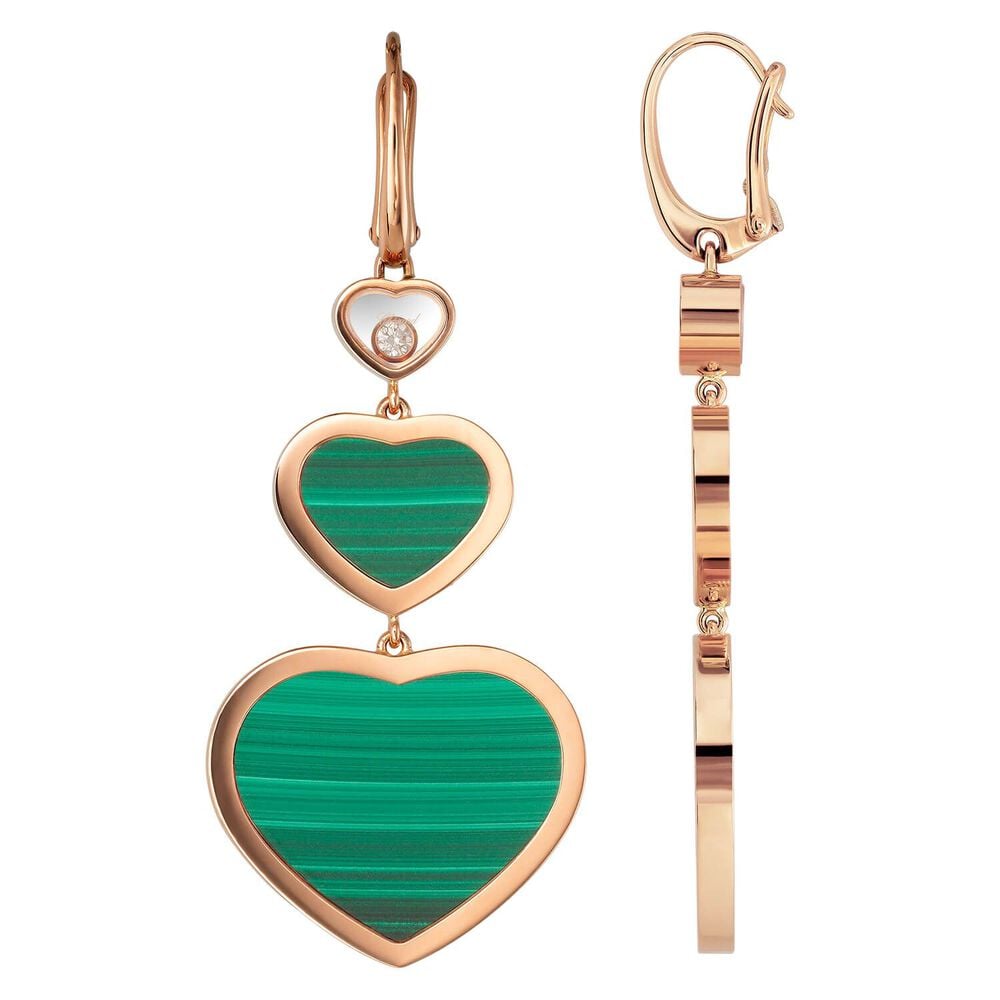 Chopard Happy Heart 18ct Rose Gold Malachite Diamond Drop Earrings image number 2