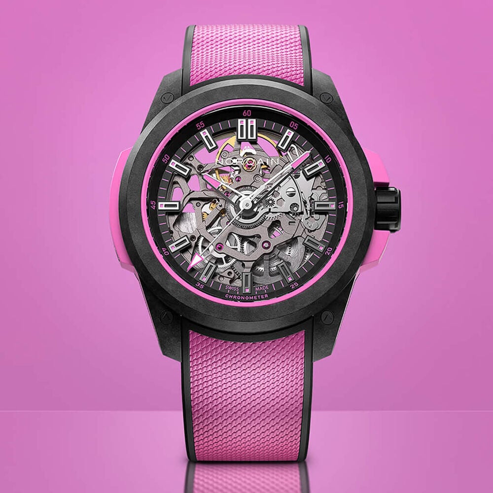 NORQAIN Wild ONE Skeleton 39mm Dial Hyper Pink Rubber Strap Watch
