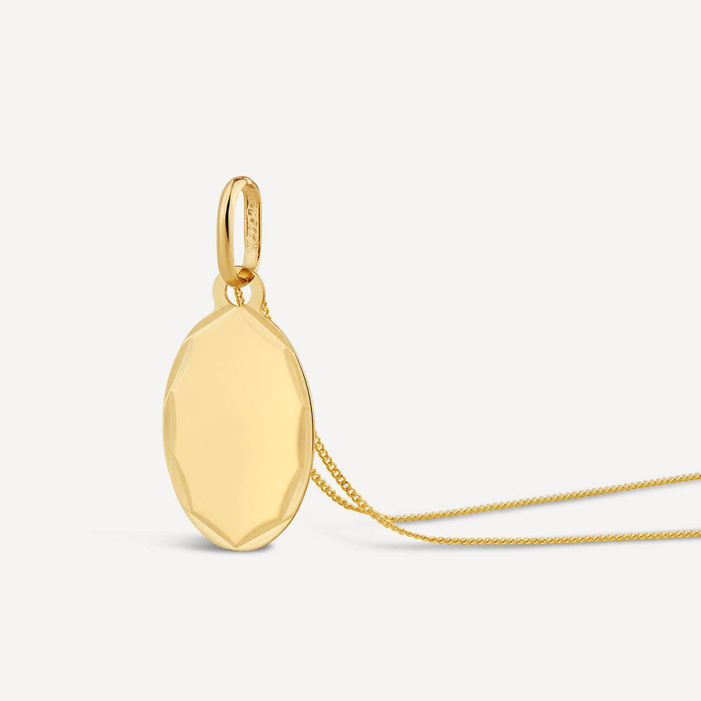9ct Yellow Gold Carved Edge Oval Disc Pendant image number 1