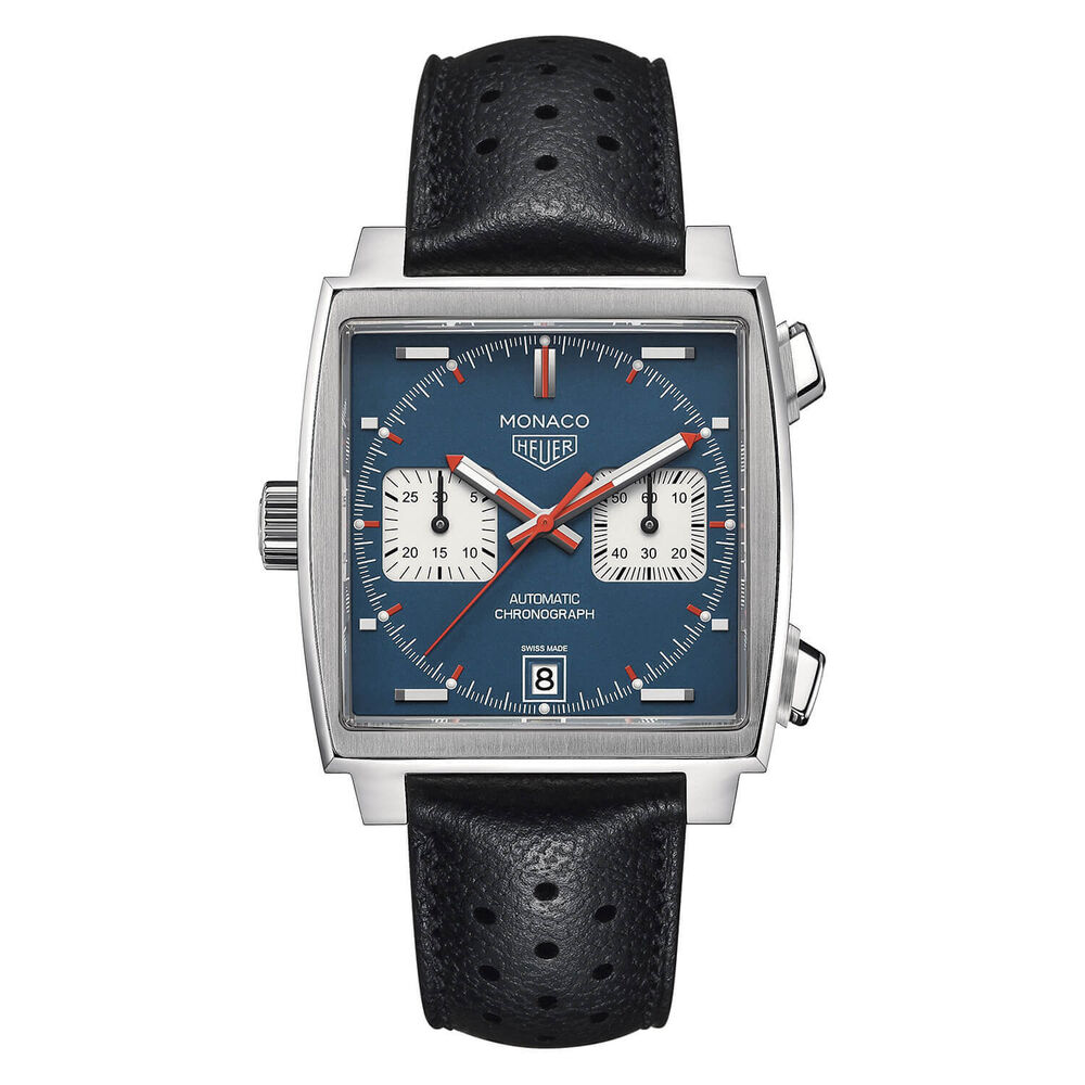 TAG Heuer Monaco Automatic Chronograph blue dial black leather watch